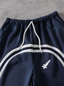SHEIN Coolqubz Tween Boy Drawstring Waist Colorblock Casual Everyday Sweatpants - Navy Blue - View 7