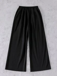 SHEIN Coolqubz 男童時尚休閒寬腿鬆款鬆緊腰長褲 - 黑色 - 查看 3