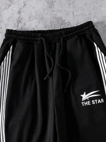 SHEIN Coolqubz 男童時尚休閒寬腿鬆款鬆緊腰長褲 - 黑色 - 查看 4