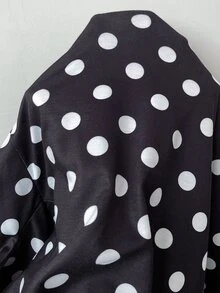 SHEIN PETITE Women's Fall Jacket, Black And White Polka Dot, Casual Loose High Neck Single Zipper Side Tape, Street Style, Halloween Going Out Everyday Travel - Black and White - View 7