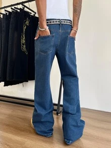 Manfinity Roghcode Men Slant Pocket Flare Leg Jeans Without Belt - Blue - View 4