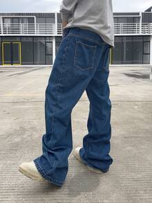 Manfinity Roghcode Men Slant Pocket Flare Leg Jeans Without Belt - Blue - View 2