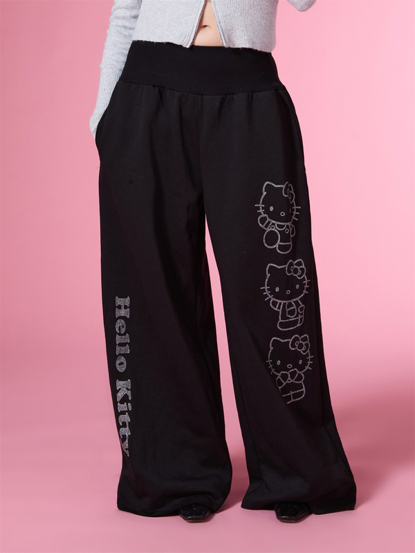 HELLO KITTY AND FRIENDS | COUREZ Oversized Sweatpants With Graphic , Y2K Fall Casual Black Pants For Women Autumn Streetwear