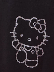 HELLO KITTY AND FRIENDS | COUREZ 女款寬鬆印花運動長褲 Y2K 秋季休閒黑色街頭風長褲 - 黑色 - 查看 7