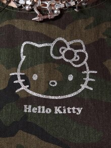 HELLO KITTY AND FRIENDS | COUREZ 水洗丹寧迷彩荷葉邊洋裝 Y2K 女款秋季服飾 冬季女裝 外出穿搭上衣 街頭風圖案 - 軍綠色 - 查看 8