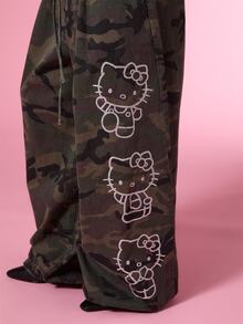 HELLO KITTY AND FRIENDS | COUREZ Baggy Balloon Jeans In Washed Camo / Y2K Fall Clothes For Women Winter Clothes For Women Denim Pants For Women Drawstring Sweatpants - Army Green - View 6