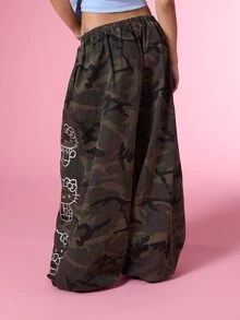 HELLO KITTY AND FRIENDS | COUREZ Baggy Balloon Jeans In Washed Camo / Y2K Fall Clothes For Women Winter Clothes For Women Denim Pants For Women Drawstring Sweatpants - Army Green - View 10