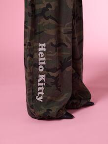 HELLO KITTY AND FRIENDS | COUREZ Baggy Balloon Jeans In Washed Camo / Y2K Fall Clothes For Women Winter Clothes For Women Denim Pants For Women Drawstring Sweatpants - Army Green - View 7