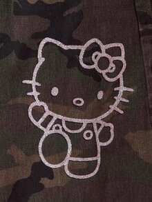 HELLO KITTY AND FRIENDS | COUREZ Baggy Balloon Jeans In Washed Camo / Y2K Fall Clothes For Women Winter Clothes For Women Denim Pants For Women Drawstring Sweatpants - Army Green - View 13