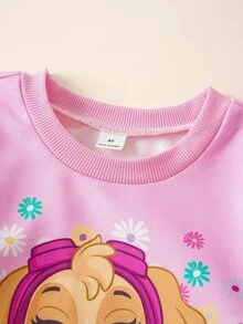 Maija Kids SHEIN | PAW Patrol Maija Kids 小女孩兒童字母印花長袖運動衫與雛菊印花喇叭褲套裝 生日幼兒園紫色橘色秋季嬰兒 - 粉色 - 查看 7