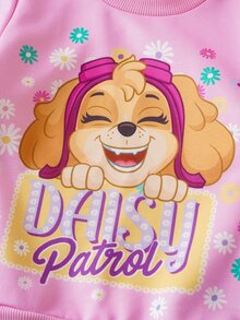 Maija Kids SHEIN | PAW Patrol Maija Kids 小女孩兒童字母印花長袖運動衫與雛菊印花喇叭褲套裝 生日幼兒園紫色橘色秋季嬰兒 - 粉色 - 查看 5