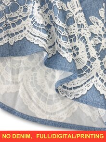 Linhara CURVE 大尺碼女款休閒日常丹寧藍印花長袖百搭襯衫 - 彩色 - 查看 6