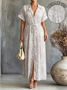 SHEIN LUNE CURVE 女款大尺碼春夏花卉印花度假休閒熱帶長洋裝 白色秋冬優雅時尚 早午餐婚禮賓客穿搭 - 彩色 - 查看 1