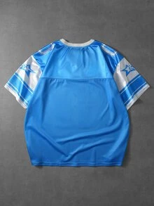 ROMWE MEN Street Life Men's Short Sleeve Sports T-Shirt With Mesh Fabric Patchwork, Summer - Blue - View 2