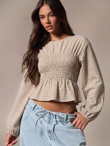 Athîral 女款格紋百褶休閒百搭日常長袖上衣 - 彩色 - 查看 3