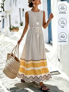 Louniche Women's Summer Solid Color Casual Vacation Comfortable Long Dress - Multicolor - View 3