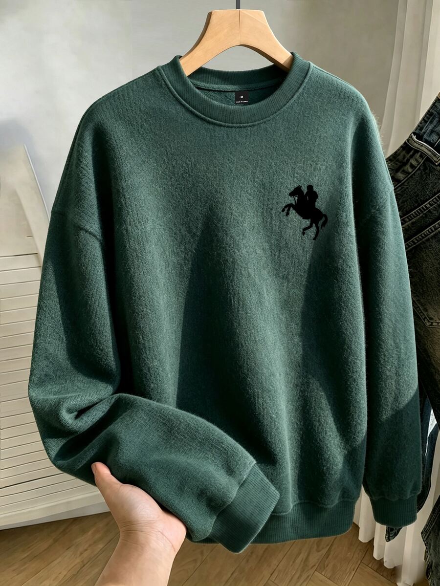 Manfinity Hypemode Men's Knight Pattern Casual Versatile Daily Wear Long Sleeve Sweater - Dark Green - View 1