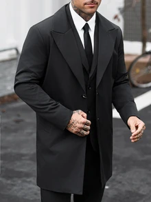 Manfinity CasualCool Men's Fashion Versatile Trench Coat Jacket - Black - View 3