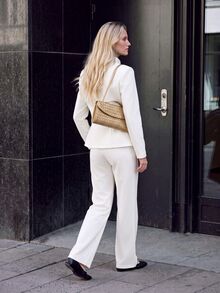 INAWLY Women's Solid Color White Elegant Stand Collar Blazer And Trousers Suit Set - White - View 2
