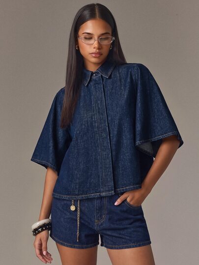 Athîral Denim Batwing Sleeve Denim Shirt