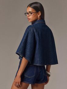 Athîral Denim Kemeja Denim Lengan Kelelawar - Biru - View 2