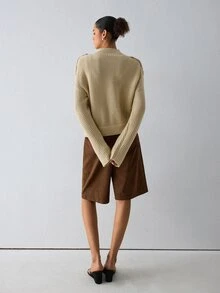 ATUI Studio Women's Funnel Neck Cardigan Soft Wool Blend Knit Jacket ...
