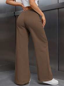EMERY ROSE Women's Elastic Waist Drawstring Thermal Lined Loose Pants - Brown - View 2