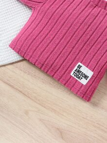 SHEIN Genkimix Kids Young Girl Round Neckline Pullover Solid Color Top With Elastic Waist Flared Pants Two Piece Set - Hot Pink - View 8