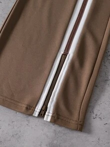 SHEIN Coolqubz 青少年男孩時尚休閒寬腿鬆身長褲，鬆緊腰頭 - 咖啡棕 - 查看 5