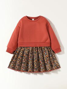 SHEIN x Tata & Beatriz Maija Kids Maija Kids 少女款針織圓領長袖寬鬆休閒秋季洋裝 - 咖啡 - 查看 7