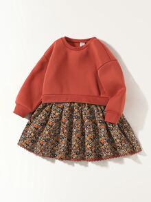SHEIN x Tata & Beatriz Maija Kids Maija Kids 少女款針織圓領長袖寬鬆休閒秋季洋裝 - 咖啡 - 查看 8