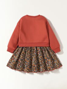 SHEIN x Tata & Beatriz Maija Kids Maija Kids 少女款針織圓領長袖寬鬆休閒秋季洋裝 - 咖啡 - 查看 2