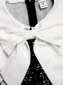 SHEIN 少女童裝配色收腰蝴蝶結誇張荷葉領喇叭袖洋裝 - 黑色 - 查看 3