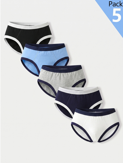 5pcs/Pack Young Boys Multi-Color Traceable Cotton Fashion Comfortable Soft Solid Gray Blue Royal Blue Black White Cotton Minimalist Basic Triangle Briefs