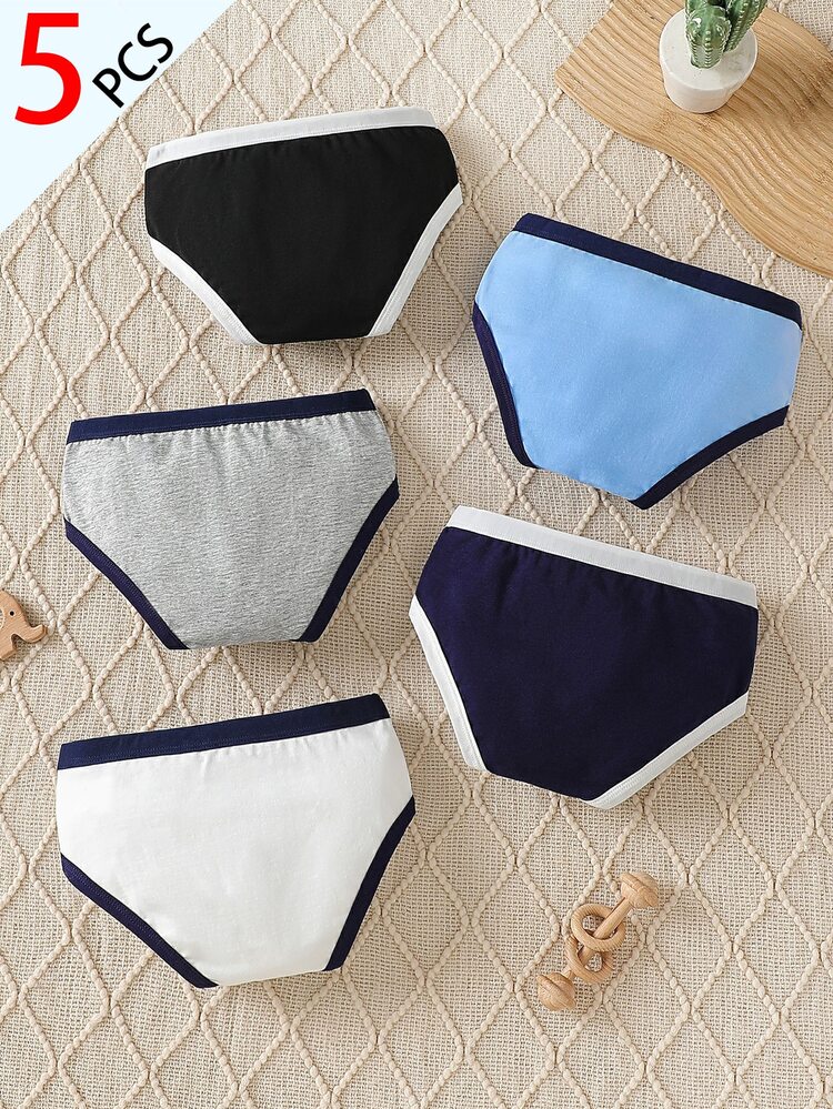 5pcs/Pack Young Boys Multi-Color Traceable Cotton Fashion Comfortable Soft Solid Gray Blue Royal Blue Black White Cotton Minimalist Basic Triangle Briefs - Multicolor - View 2