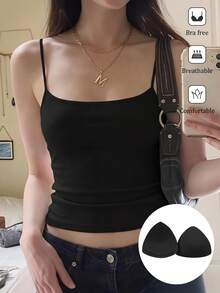 Siren Gaze Women Tight-Fitting Round Neck Padded Breathable Summer Basic Camisole Top Black Casual Basic Everyday House - Black - View 7