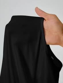 SHEIN PETITE 純色長袖修身白色T恤連身衣，適合嬌小女性 - 黑色 - 查看 10