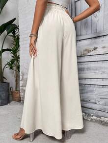 Linhara CURVE Plus Size Solid Color Wide Leg Casual Vacation Pants Fall Brunch White - Apricot - View 2