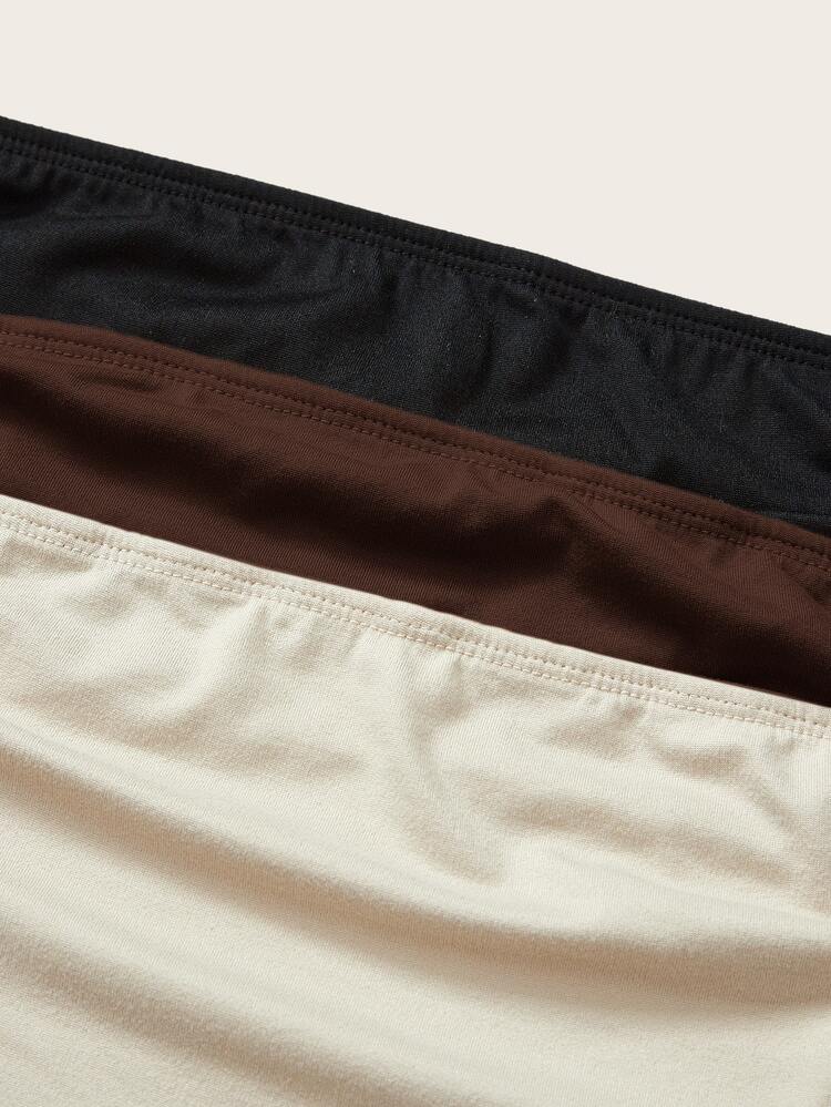 SHEIN BASICS 3pcs/Set Casual Minimalist Basic Solid Color Knit Camisole Tops For Women Summer Open Shoulder Homewear Black Shades Of Brown White Lounge - Brown - View 3