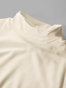 SHEIN BASICS 女款米白色立領上衣，修身版型，長袖，假領，秋季女式辦公日常簡約基礎優雅端莊款 - 米色 - 查看 3