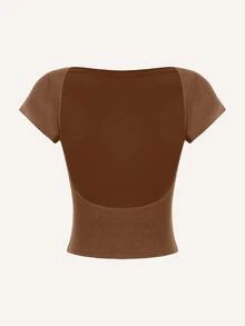 SHEIN Essnce 4pcs Casual Minimalist Round Neck Slim Fit Backless Hollow Women T-Shirts, Suitable For Summer Suitable For Going Out - Multicolor - View 11