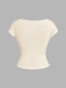 SHEIN Essnce 4pcs Casual Minimalist Round Neck Slim Fit Backless Hollow Women T-Shirts, Suitable For Summer Suitable For Going Out - Multicolor - View 5