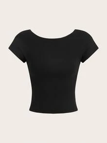 SHEIN Essnce 4pcs Casual Minimalist Round Neck Slim Fit Backless Hollow Women T-Shirts, Suitable For Summer Suitable For Going Out - Multicolor - View 14