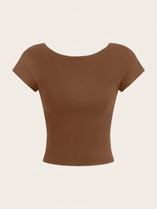 SHEIN Essnce 4pcs Casual Minimalist Round Neck Slim Fit Backless Hollow Women T-Shirts, Suitable For Summer Suitable For Going Out - Multicolor - View 12