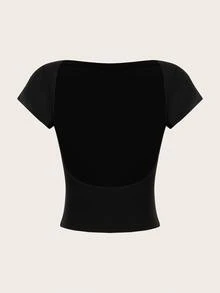 SHEIN Essnce 4pcs Casual Minimalist Round Neck Slim Fit Backless Hollow Women T-Shirts, Suitable For Summer Suitable For Going Out - Multicolor - View 13