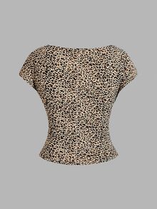 SHEIN Essnce 4pcs Casual Minimalist Round Neck Slim Fit Backless Hollow Women T-Shirts, Suitable For Summer Suitable For Going Out - Multicolor - View 9