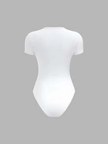 SHEIN BASICS 女款 95% 棉 全白針織圓領短袖連身衣 夏季穿搭 日常白天簡約基本端莊上班穿著 - 彩色 - 查看 3
