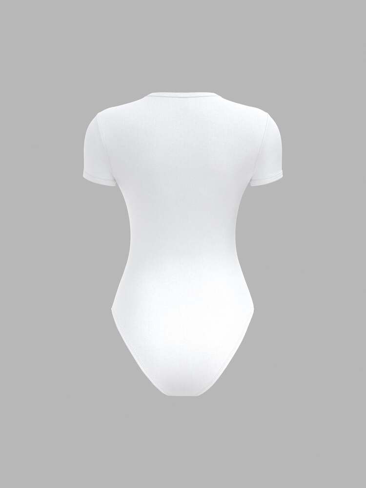 SHEIN BASICS 女款 95% 棉 全白針織圓領短袖連身衣 夏季穿搭 日常白天簡約基本端莊上班穿著 - 彩色 - 查看 2