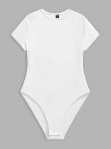 SHEIN BASICS 女款 95% 棉 全白針織圓領短袖連身衣 夏季穿搭 日常白天簡約基本端莊上班穿著 - 彩色 - 查看 8