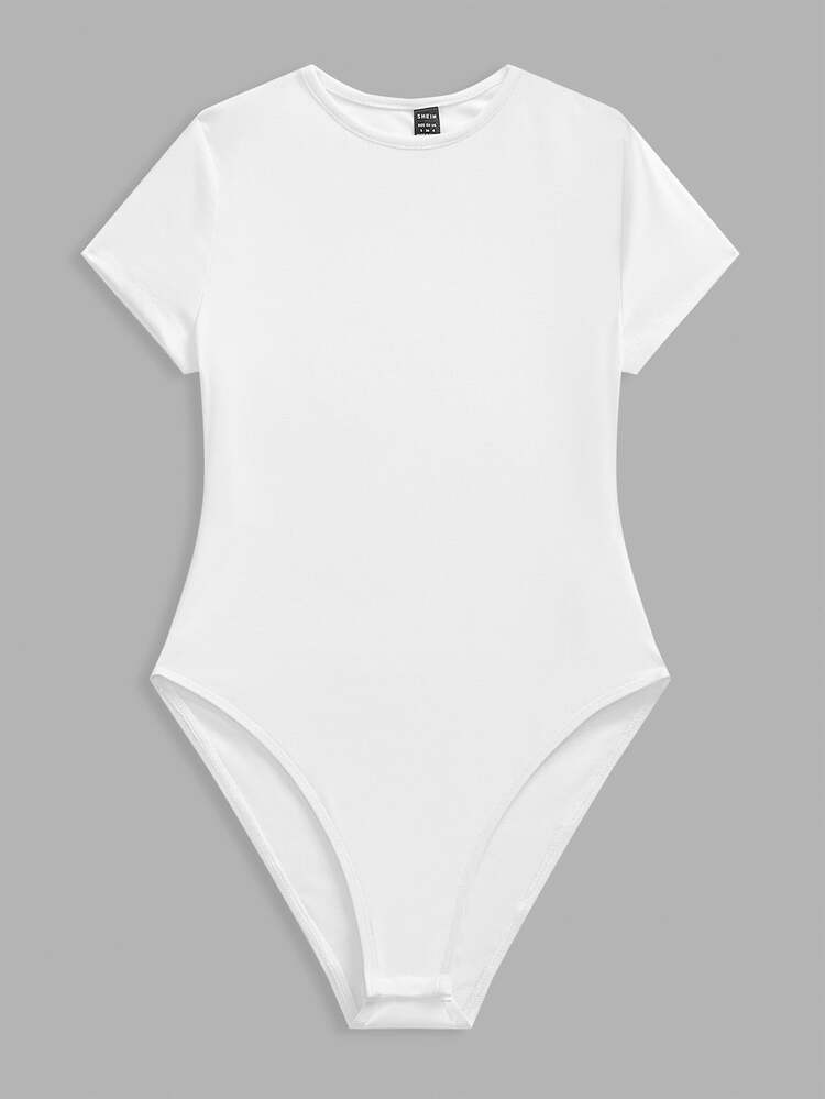 SHEIN BASICS 女款 95% 棉 全白針織圓領短袖連身衣 夏季穿搭 日常白天簡約基本端莊上班穿著 - 彩色 - 查看 7